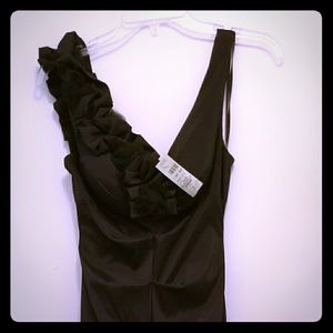 Cache Black Satin Ruched Strap Gown